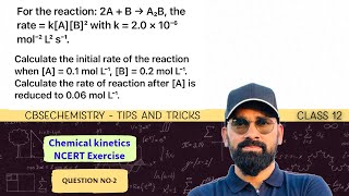 For the reaction: 2A + B → A₂B, the rate = k[A][B]² with k = 2.0 × 10⁻⁶ mol⁻² L² s⁻¹. Calculate