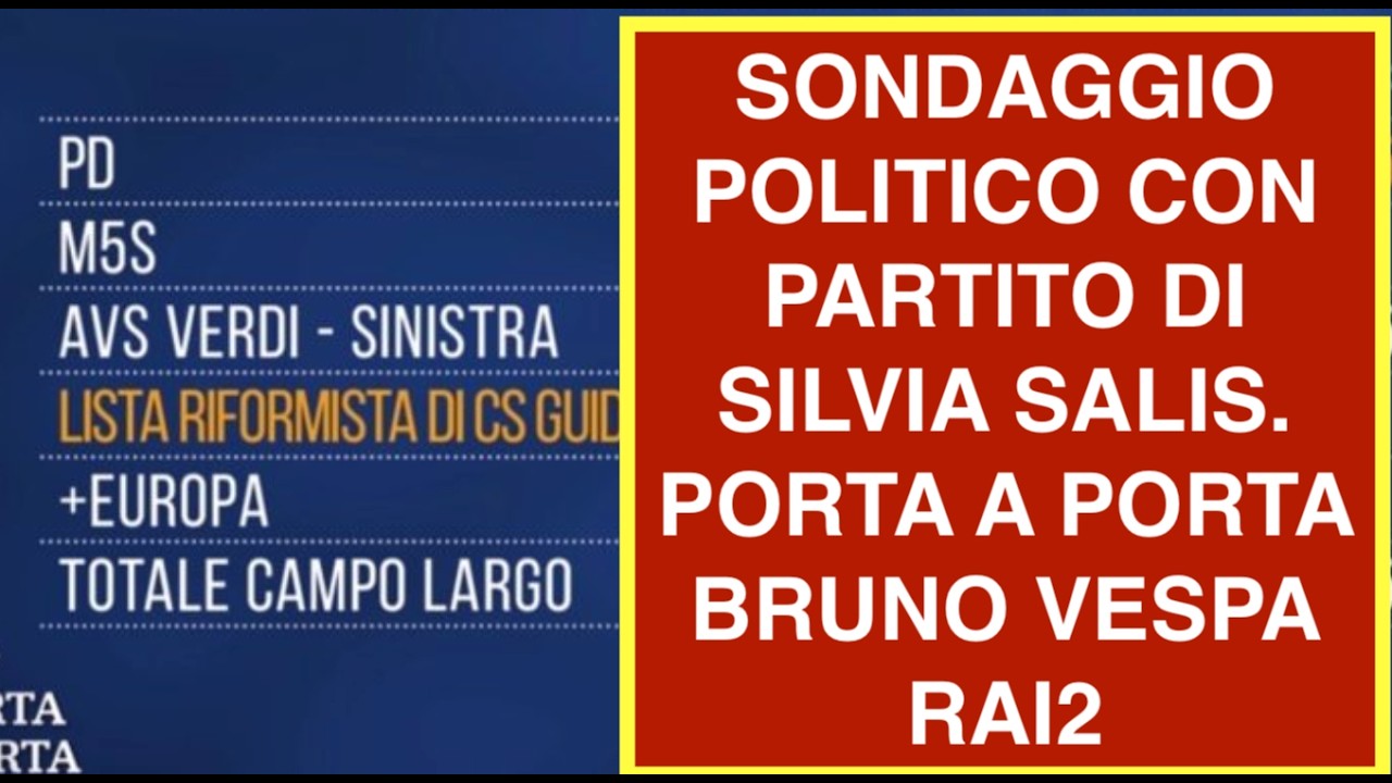 SONDAGGIO POLITICO CON PARTITO DI SILVIA SALIS. PORTA A PORTA BRUNO VESPA RAI2