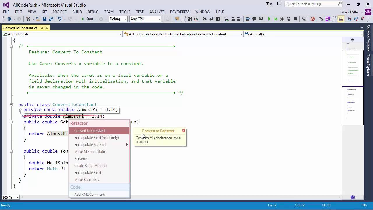 DevExpress CodeRush: Convert To Constant