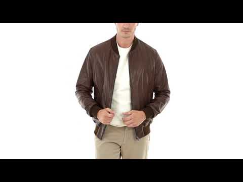 Giacca in pelle artigianale modello bomber Steve colore marrone tamponato da uomo - Doppia Pelle