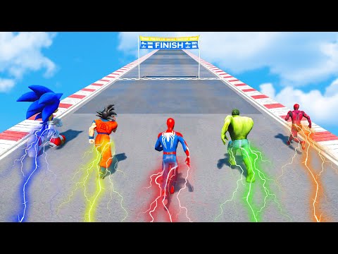 Spiderman with SUPERHEROES Running Challenge Competition GTA Funny Contest