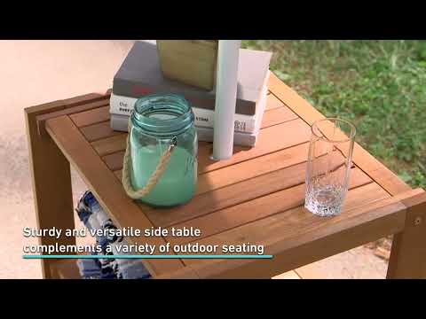Ultimate Patio 20-Inch Meranti Wood Outdoor Side Table - Teak Oil Finish