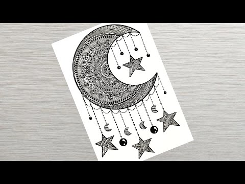 How to draw Mandala for Beginners Easy Mandala Drawing Half Moon Mandala StepbyStep vanithaarts