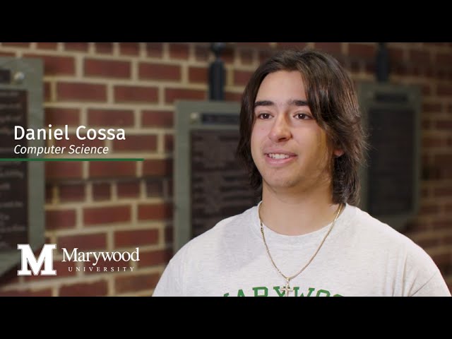 student talking to the camera about experiences in the Computer Science program