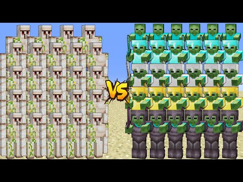 666 Iron Golem vs All Zombies - Golem Family and Every Zombie Bosses | Fight Minecraft