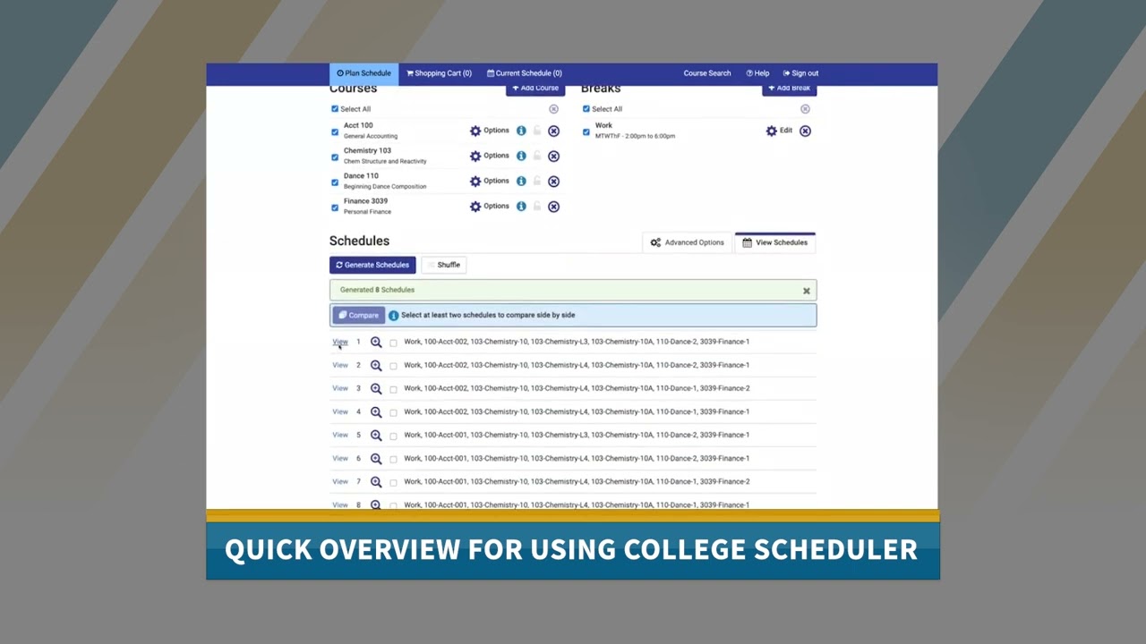 Quick overview for using College Scheduler