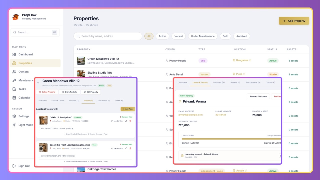 PropFlow — Complete Property & Asset Management System: Google Sheets, Calendar, Drive & WhatsApp Sync