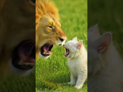 Lion Roaring Sound 🦁 vs angry cat sound 😺 - Who can roar the loudest- #shorts #lion #cat