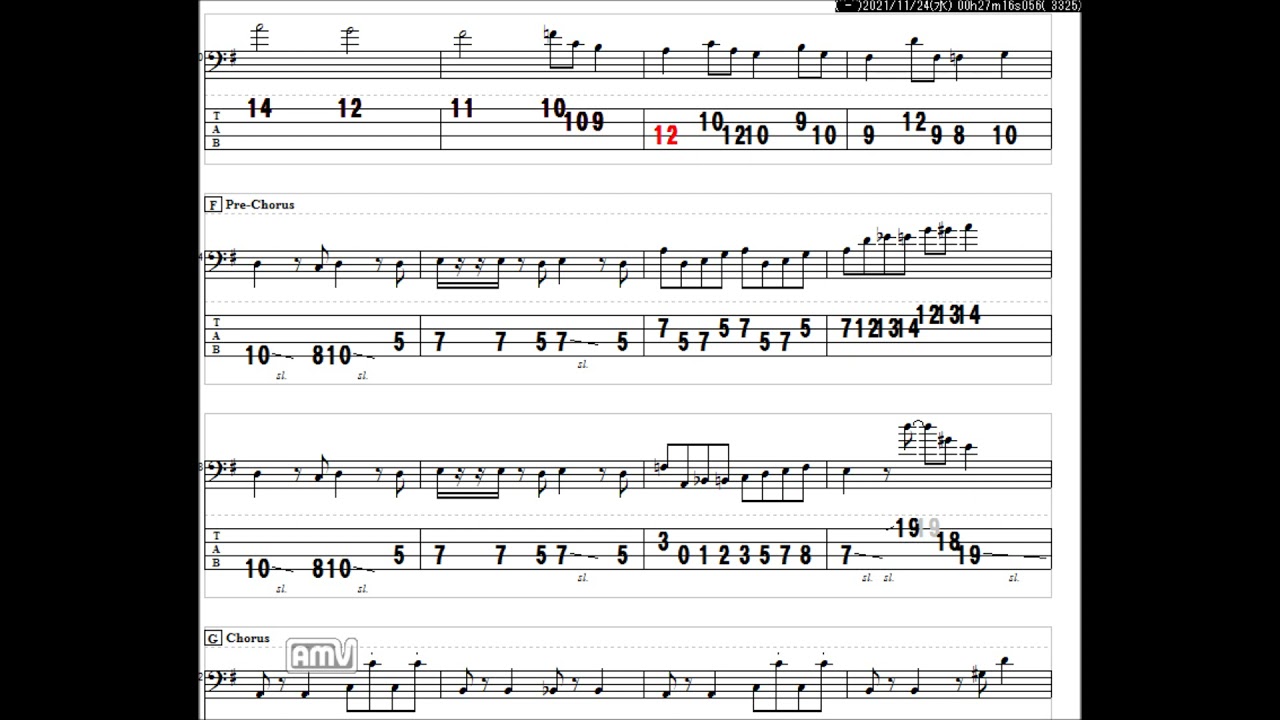東京事変　仏だけ徒歩　ベースTAB譜