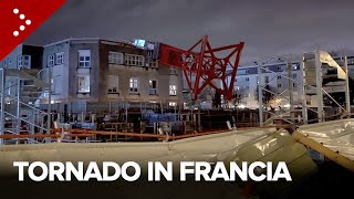Tornado hits Ermont in Val d'Oise, north of Paris, causing crane collapses, one dead, 10 injured.