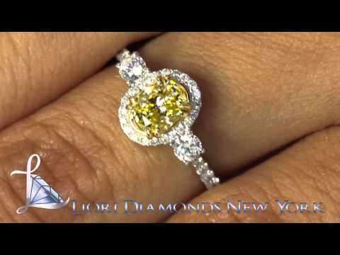 FD-175 - 1.17 Carat Fancy Yellow Oval CutOval Cut Diamond 14k Gold Pave Halo