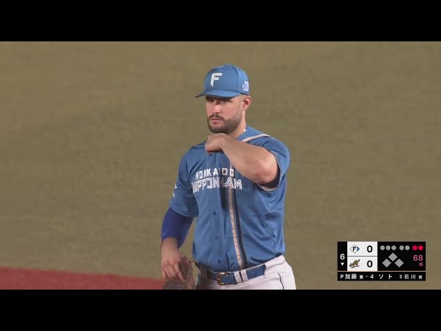 【6回裏】ファイターズ・マルティネス 一塁線を抜けそうなボールを掴みナイスプレー!!  2024年7月19日 千葉ロッテマリーンズ 対 北海道日本ハムファイターズ