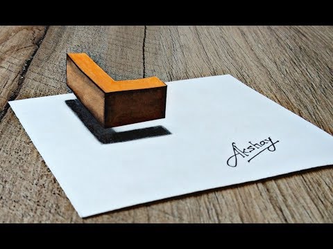 How To Draw 3d Floating Letter "L" -3D Trick Art On Paper - Drawing 3D letter