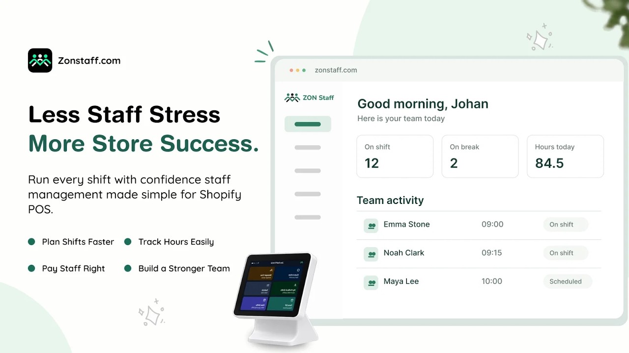 Zon Staff POS Time Clock In Demo