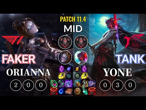 T1 Faker Orianna vs TLN Tank Yone Mid - KR Patch 11.4