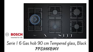 #LiveDemo Bosch PPS9A6B90I 5 Burner Serie 6 Gas hob 90cm Tempered glass, Black with FlameSelect