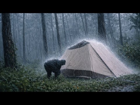 AMAZING ‼️ SOLO CAMPING IN VERY HEAVY RAIN 🌧 STRUGGLE TO BUILD SHELTER IN VERY HEAVY RAIN.
