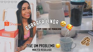 GARRAFA TRMICA COM CABO DE MADEIRA DA SHOPEE - ESQUENTA? VALE A PENA? - RESENHA