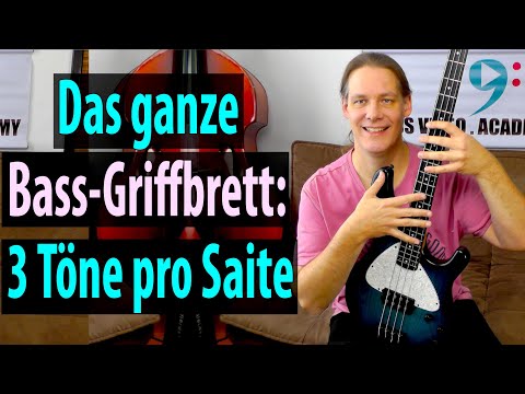 Spiele über das ganze Bass-Griffbrett mit 3 Tönen pro Saite
