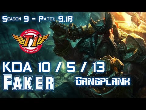 SKT T1 Faker GANGPLANK vs PANTHEON Mid - Patch 9.18 KR Ranked