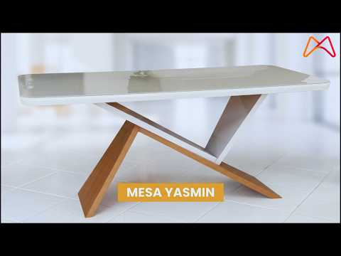 Video thumbnail of Mesa de Jantar Yasmin 180cm Tampo MDF e Vidro Canto Copo Moderna Mobília
