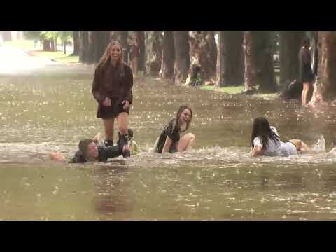 College Kids Party in Flood Waters in Norman Oklahoma