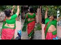 Back Pose Navel Saree Fashion Shoot With Green Blouse And Jaipuri Printed Silk Saree ️ ️ Saree
