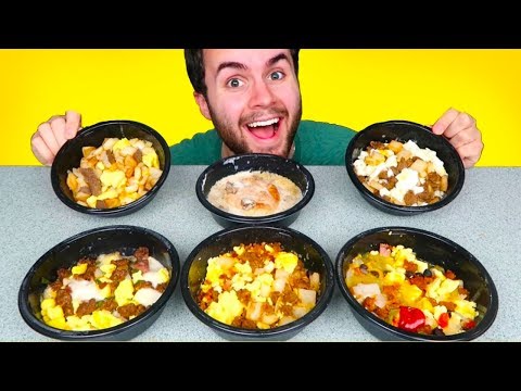 TRYING JIMMY DEAN FROZEN BREAKFAST MEALS! - Eggs, Bacon, Biscuits & Gravy Bowls, & MORE Taste Test!