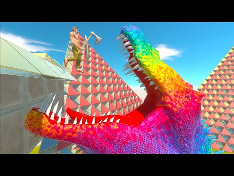 SLOW MOTION RAINBOW SPINOSAURUS EATS FEEDS