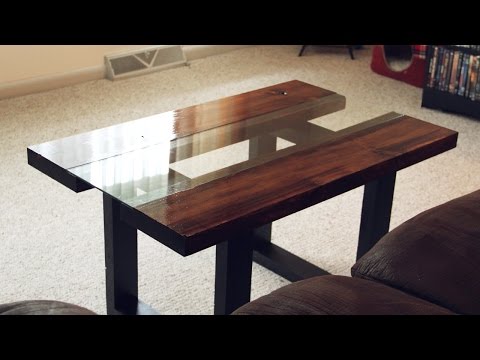 Glass & wood coffee table with faux metal legs