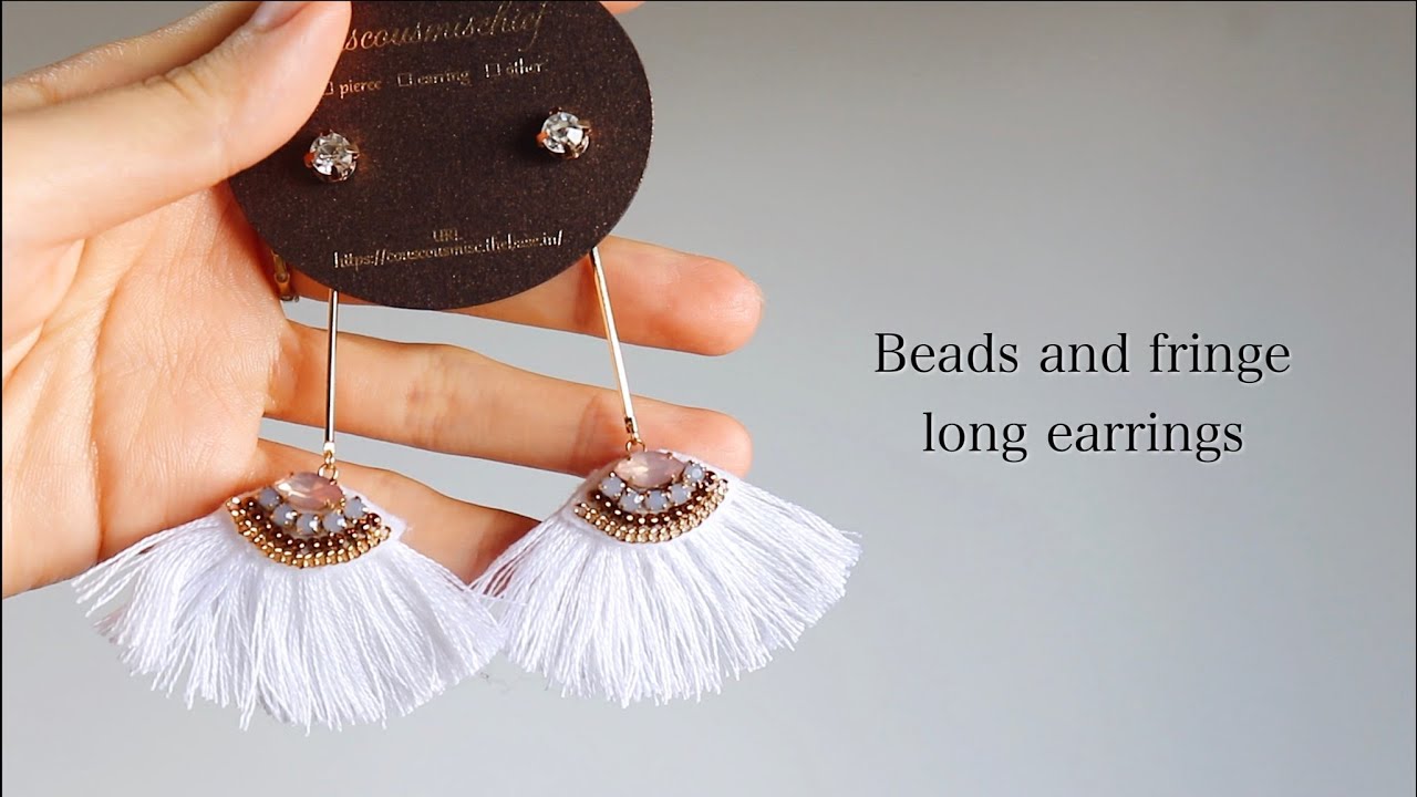 簡単ビーズとフリンジの刺繍ピアスの作り方DIY making a handmade embroidery beads earrings｜ハンドメイドアクセサリー刺繍イヤリング