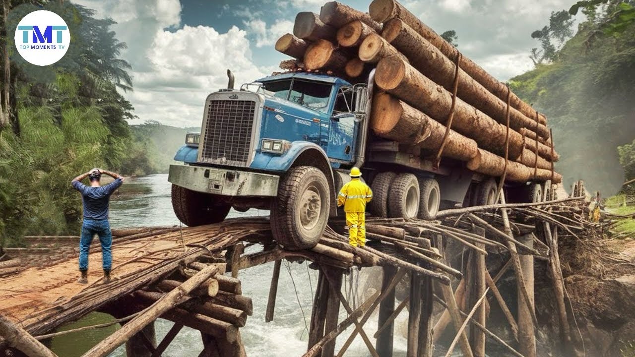 Extremely dangerous monster wood truck driving skills | climbing | heavy load #45