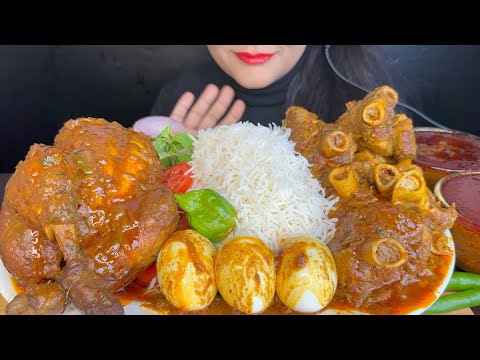 ASMR EATING MUTTON KEEMA CURRY,SPICY WHOLE CHICKEN CURRY,EXTRA GRAVY,RICE AND SALAD *FOOD VIDEO*