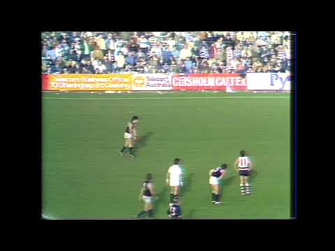 Sandy Roberts Complains about the Stone Age Condition of the Seats at Kardinia Park - 1985 Round 15