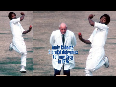 Andy Roberts' three brutal deliveries against Tony Greg in 1976 (First Test at Nottingham)