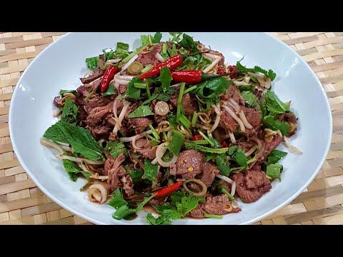 Como fazer: salada de carne grelhada em cascata | Laap Nam Tok | Lao Food