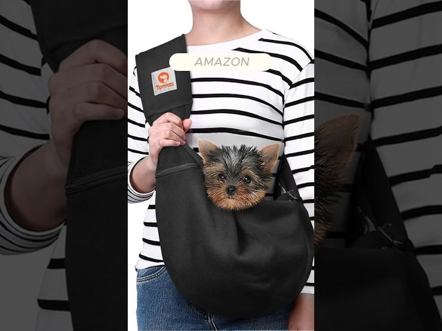 Vídeo relacionado con Tomkas Dog Carrier Sling - Pet Carrier for Small Dogs and Cats, Adjustable Strap, Zip Pocket, Snap Closure (Black, S - Adjustable Strap EU)