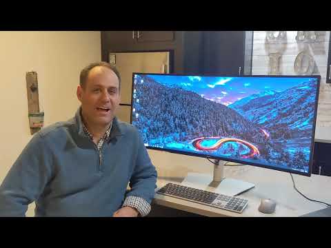 Monitorius Dell UltraSharp U4021QW, 40"/Business/Curved/Panel IPS/5120x2160/21:9/60Hz/Matte/5 ms/Swivel/Height adjustable/Tilt /Sidabrinės spalvos video