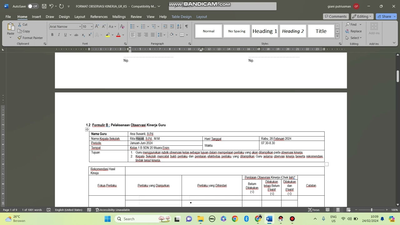 Tutorial Mengisi Rubrik Observasi Kinerja Guru Formulir A dan B