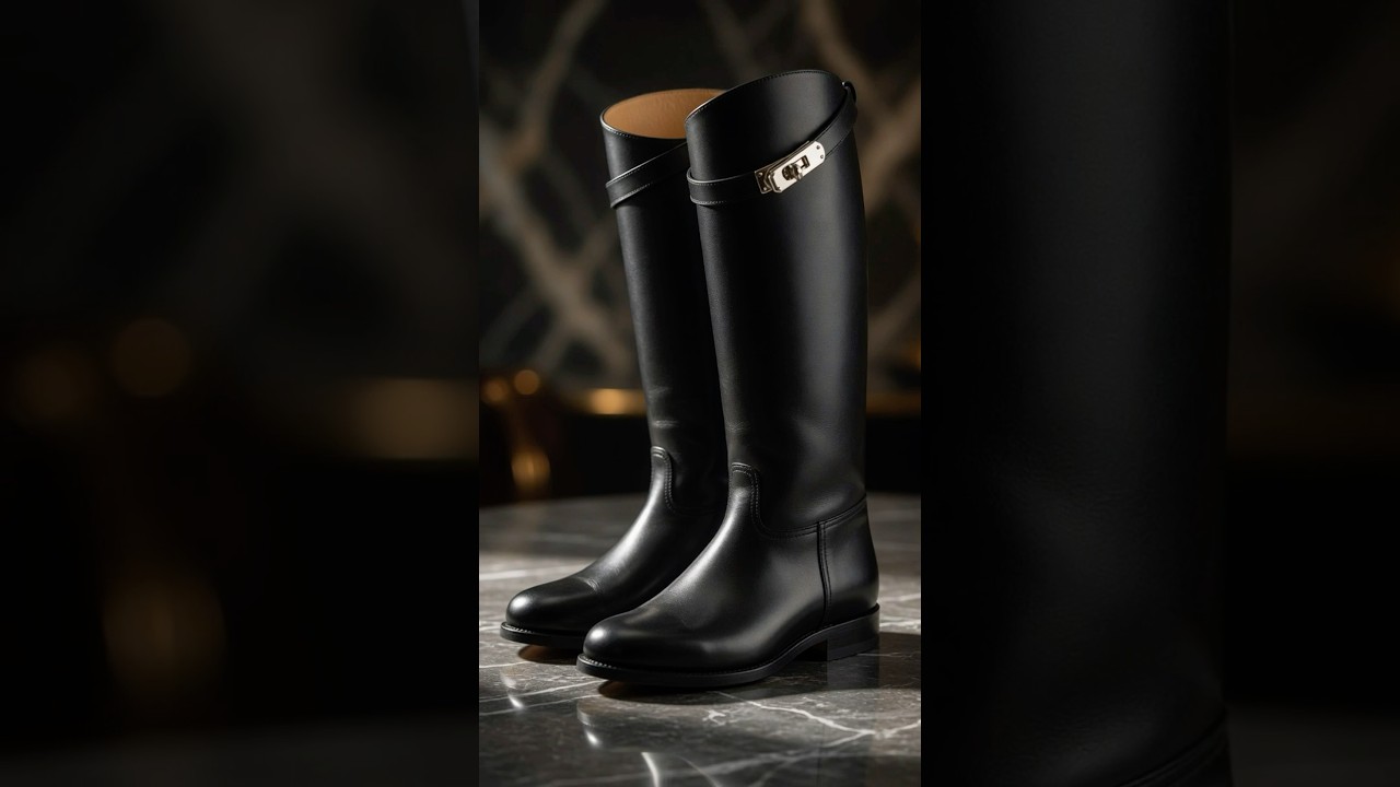 Bottes cavalières cuir noir lanière — Aperçu vidéo