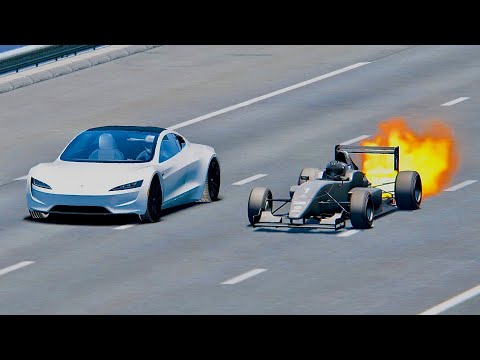 Tesla Roadster vs Formula Jet Engine - Drag Race