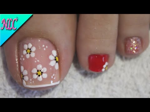 DISEÑO DE UÑAS PARA PIES FLORES CON FRANCÉS ¡Muy Fácil! – FLOWERS NAIL ART – FRENCH NAIL ART – NLC