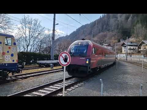 Einfahrt des railjet Xpress 1162 "Kitzbühler Alpen" am 04.03.2023 in Zell am See