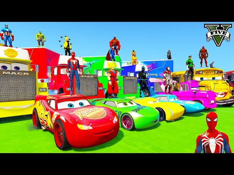 SPIDERMAN McQueen Race All Disney Cars JUMP! SUPERHERO HULK Goku Mack Truck Disney Cars 3- GTA V