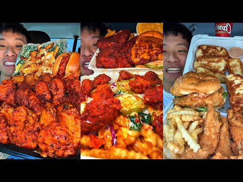 TIKTOK Mukbang Compilation | Wingstop, Dave's Hot Chicken, Cane's, Chipotle & More!