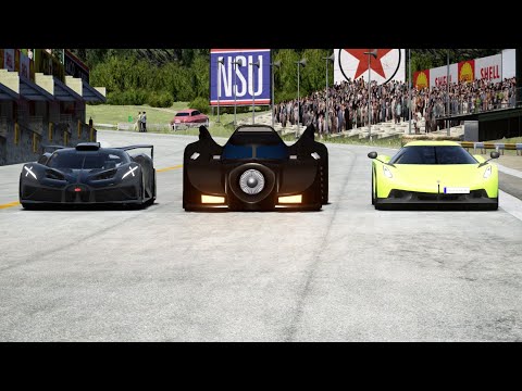 Batmobile 1989 ( Burton films ) vs Bugatti Bolide vs Koenigsegg Jesko Absolut at Old SPA