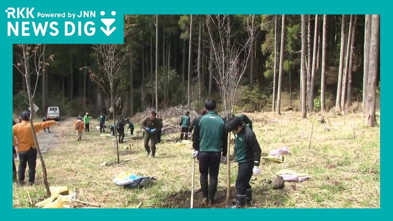 熊本の水資源を守ろう　阿蘇大観の森で新入社員たちが植樹