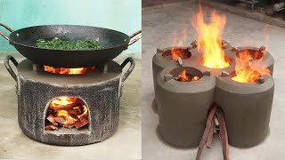 DIY Flower Shaped Cement Stove   Smokeless and Firewood Saving
