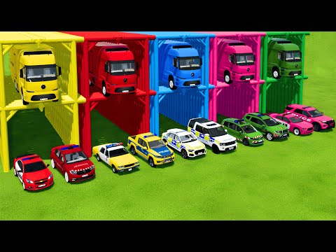 TRANSPORTING ALL POLICE CARS & AMBULANCE EMERGENCY VEHICLES WITH MERCEDES ELECTRIC TRUCKS ! FS25
