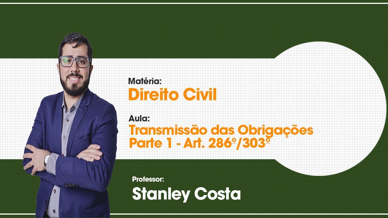 Aula Grátis de Direito Civil - Transmissão das Obrigações  Parte 1  Art. 286º/303º - Isolada - 20/68